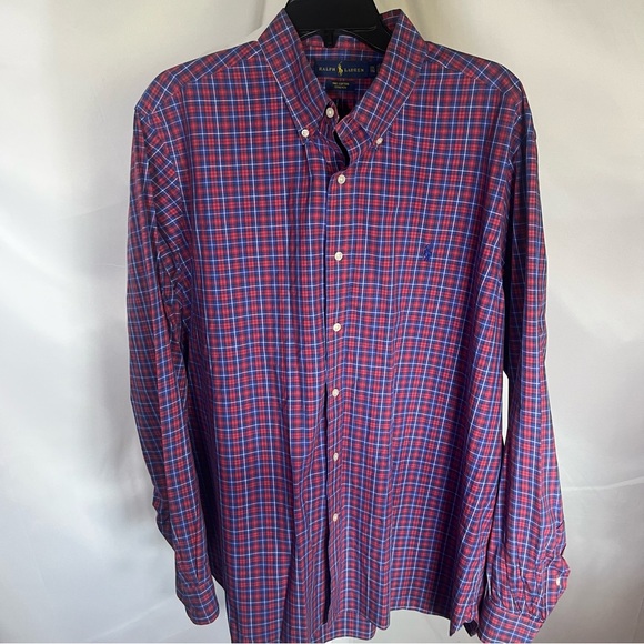 Ralph Lauren Men's Long Sleeve Button Down Plaid‎ Checkered Shirt Red/Blue XXL - Picture 2 of 8